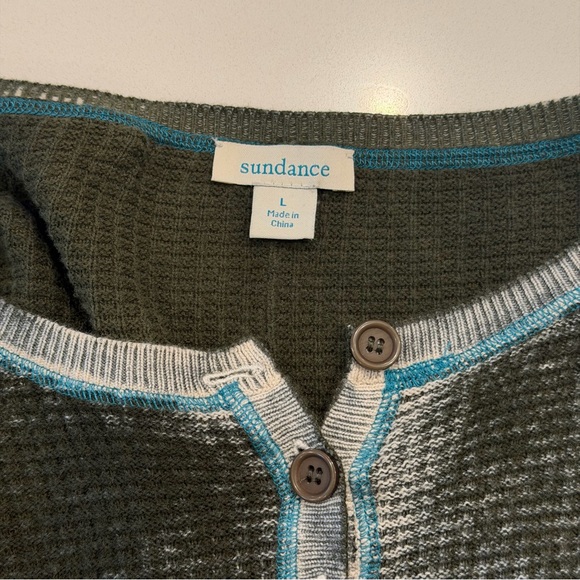 Sundance Gentry Henley Olive Green Waffle Knit Top Size Large - Picture 7 of 7